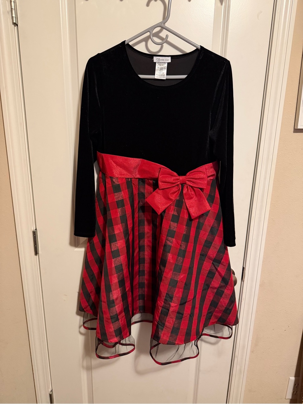 Bonnie Jean Black Velvet and Red Plaid Dress